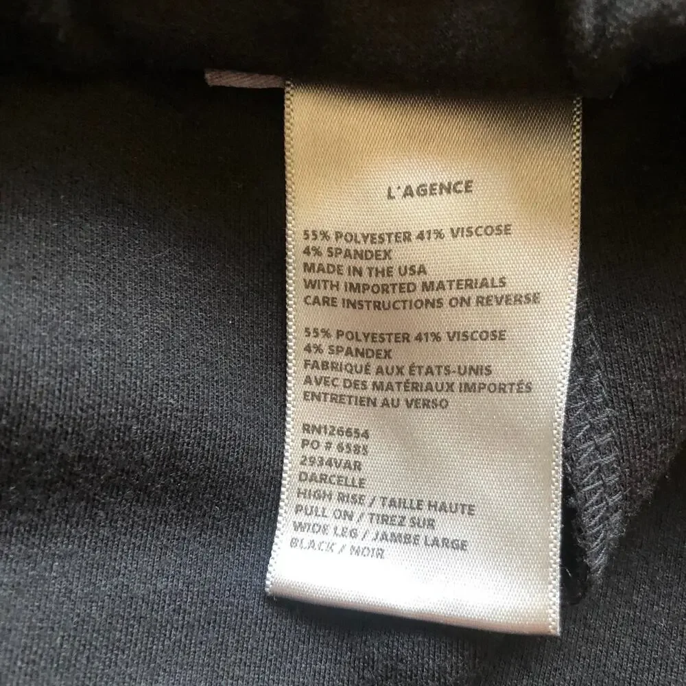 L'AGENCE Darcelle High Rise Pull On Black Wide Leg Pants Women's Size Small - Picture 11 of 16